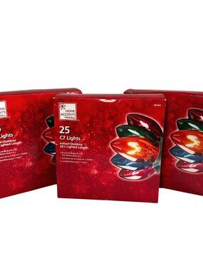 Home Accents Holiday Christmas Lights 25 Count C7 Strand Set 24ft Set of 3, NEW